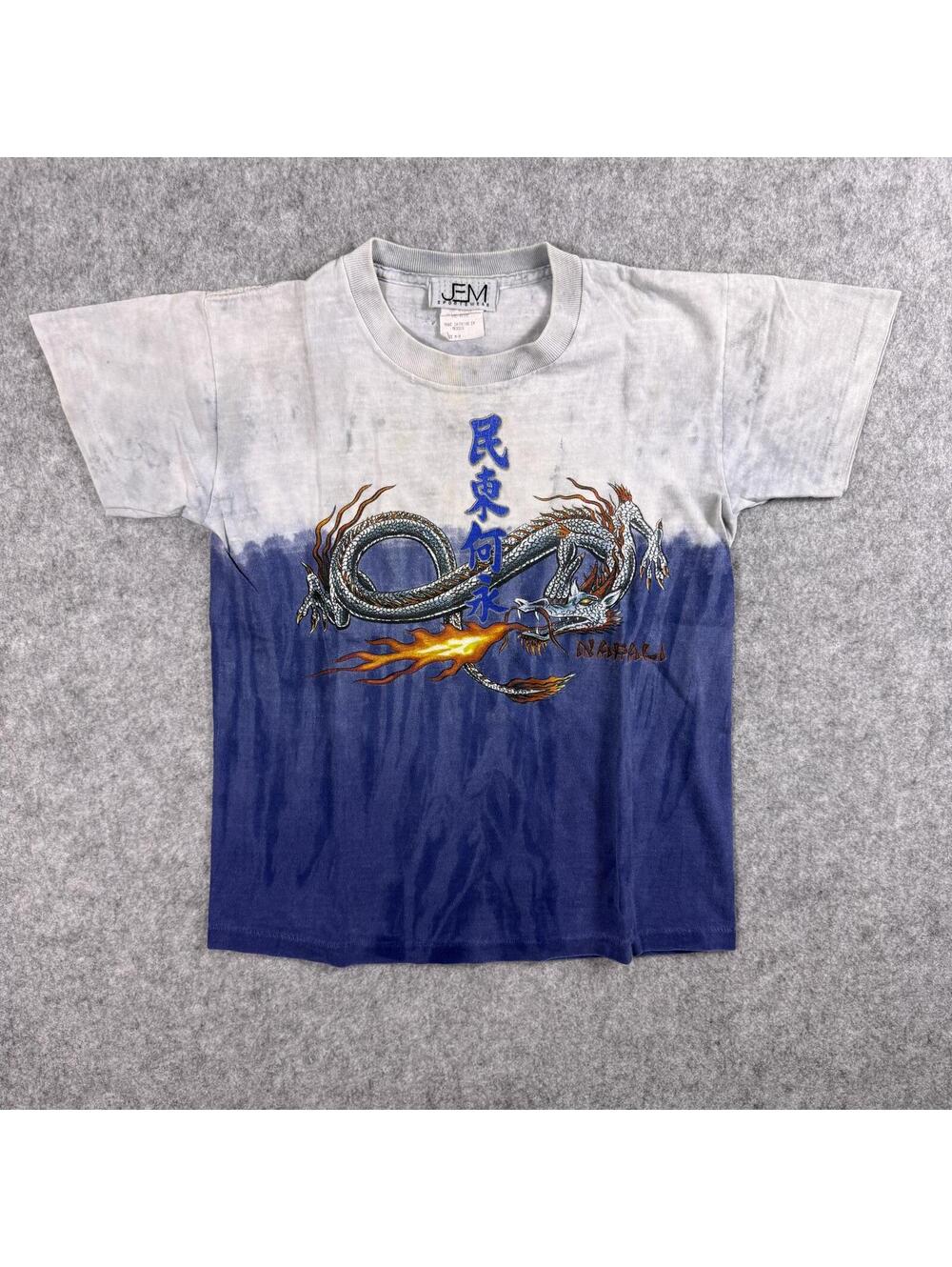 Vintage JEM Tie Dye T-Shirt Blue White Dragon Graphic Napali M(5)